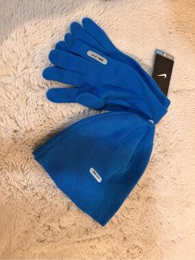 Nike Royal Blue Dri-FIT Knit Gloves and Beanie Set